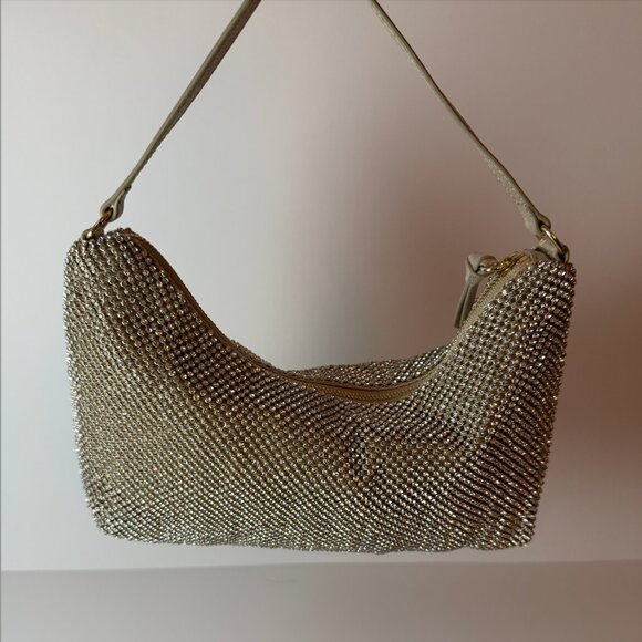 Loeffler Randall Gold Rhinestone Mesh Baguette Bag - Picture 2 of 13